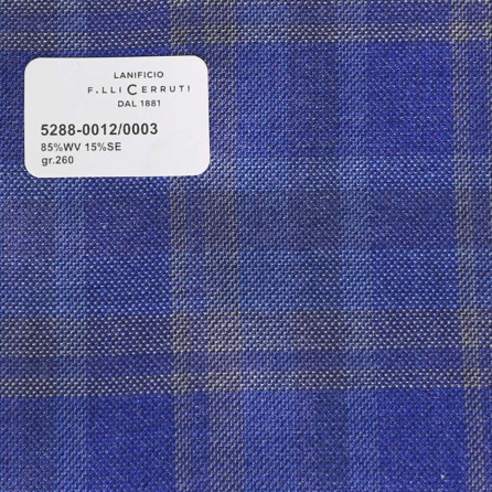5288-0012/0003 Cerruti Lanificio Vải Vest Suit 100% Wool - Xanh Dương Caro